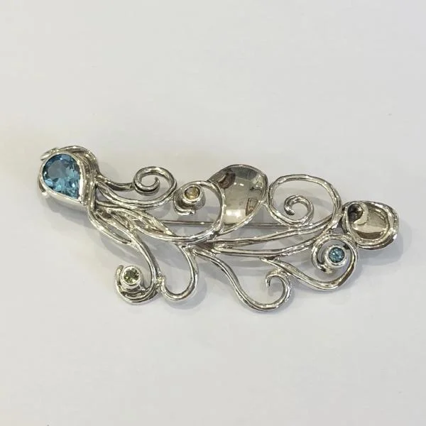 bridal accessories brooches -Sterling Silver Gemstone Brooch M457