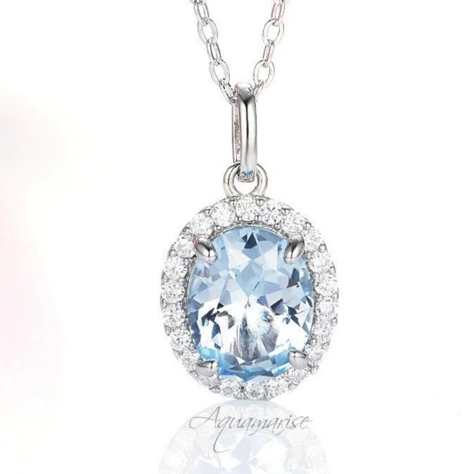 luxury necklaces for brides -Iris Aquamarine Necklace- Sterling Silver