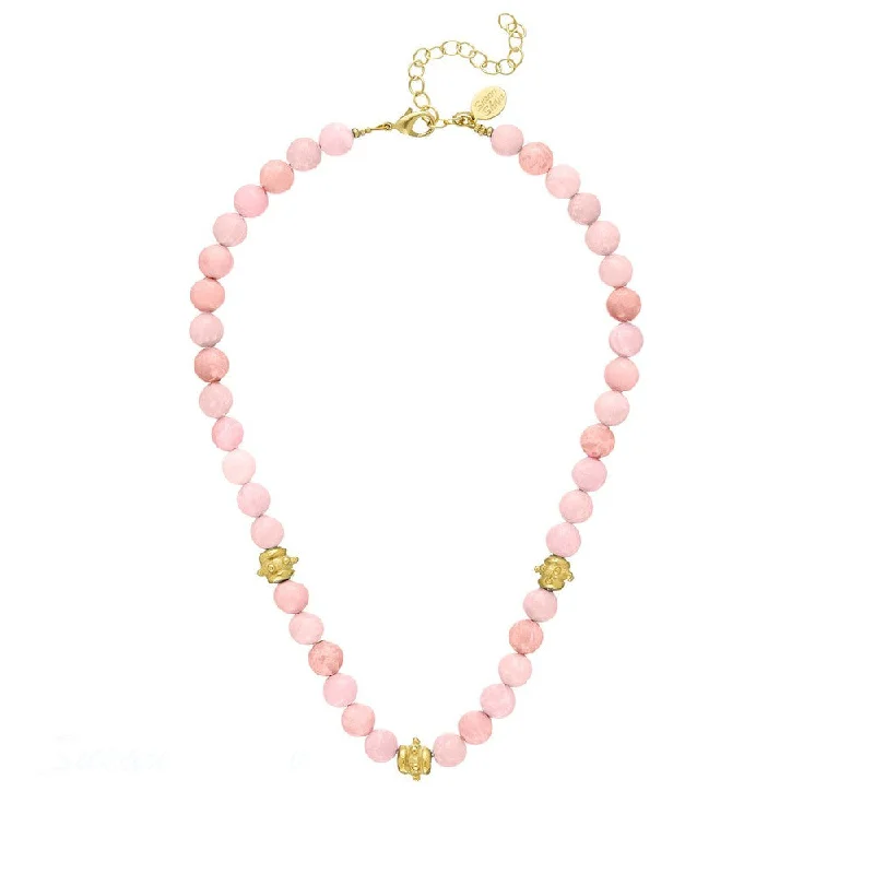 birthstone necklaces for women -Genuine Pink Jade Necklace with Gold Beads