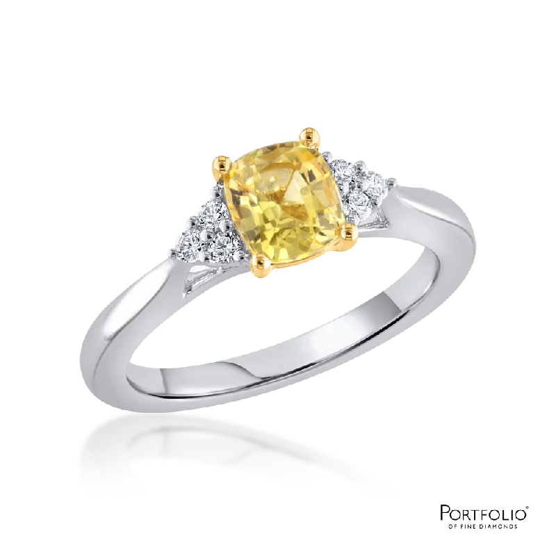 Solitaire 1.09ct Yellow Sapphire and Diamond White gold Ring