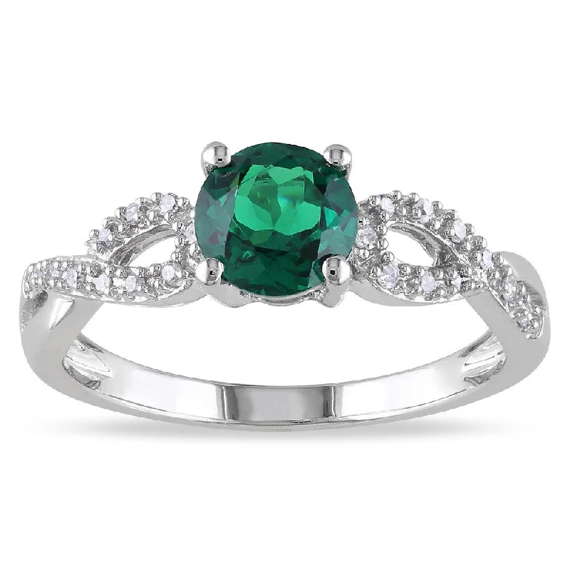 sapphire rings for women -Miadora 10k White Gold Created Emerald and 1/10ct TDW Diamond Infinity Ring