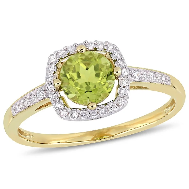 luxury rings for women -Miadora 10k Yellow Gold Peridot and 1/7ct TDW Diamond Floating Square Halo Ring