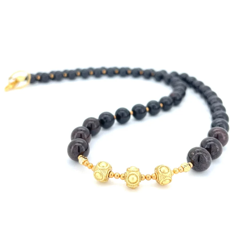 infinity necklaces for women -SHORT Garnet & Gold BEADED NECKLACE