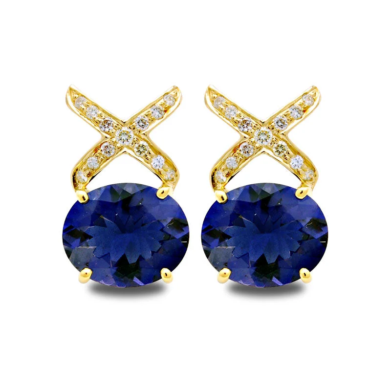 casual earrings for women -Earrings-Iolite and Diamond