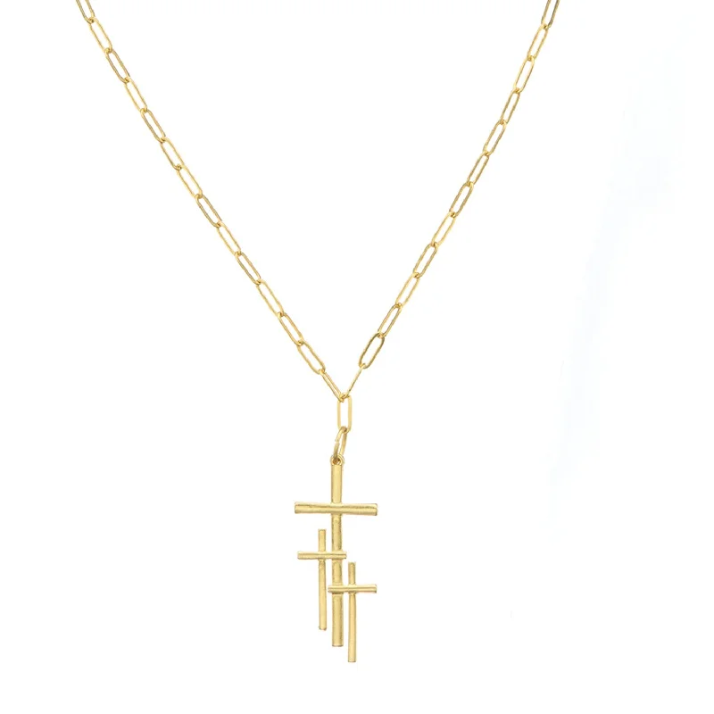 trendy pendant necklaces for women -Triple Cross Pendant Necklace