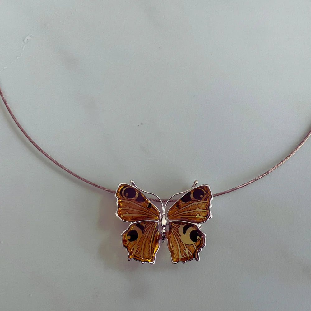 nature-inspired brooches -Amber Butterfly Brooch/ Pendant in Sterling Silver