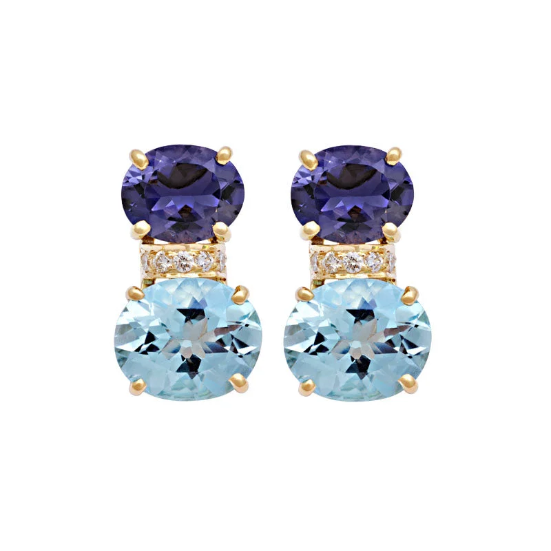 drop earrings for women -Earrings-Iolite, Blue Topaz and Diamond