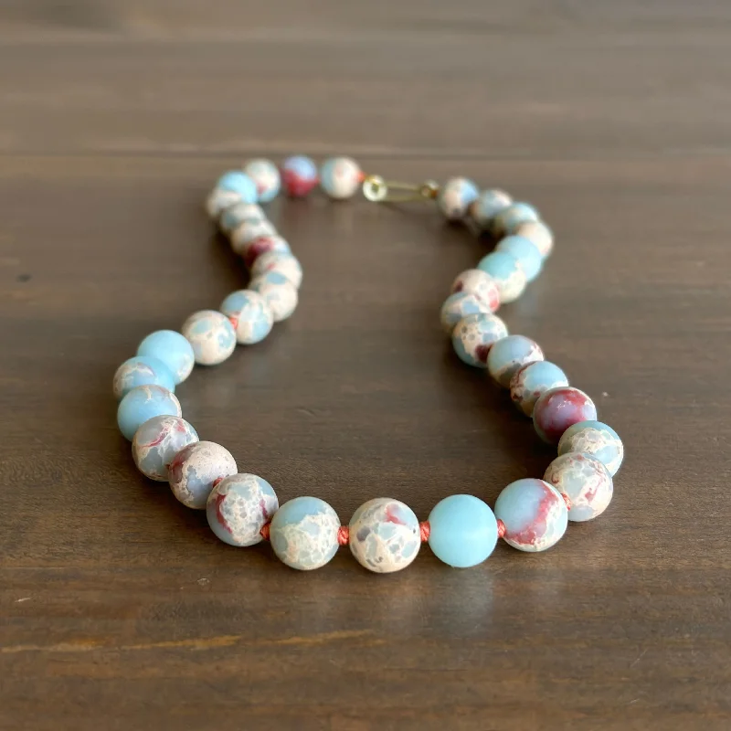 sapphire necklaces for women -Aqua Terra Jasper Beaded Necklace