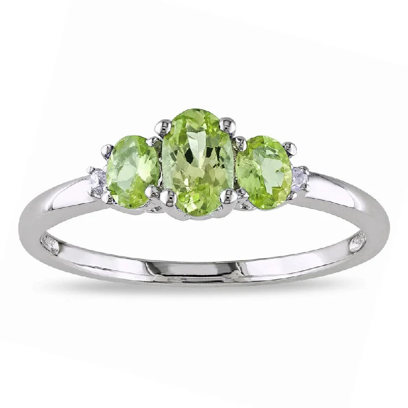 statement rings for women -Miadora 10k White Gold Peridot and Diamond 3-stone Ring - Green