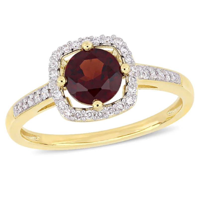 wedding bands for women -Miadora 1ct TGW Garnet and 1/7ct TW Diamond Halo Ring in 10k Yellow Gold