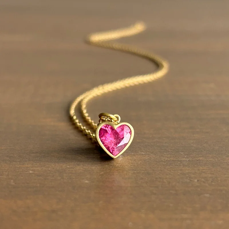 custom engraved necklaces -Faceted Pink Tourmaline Sweetheart Pendant