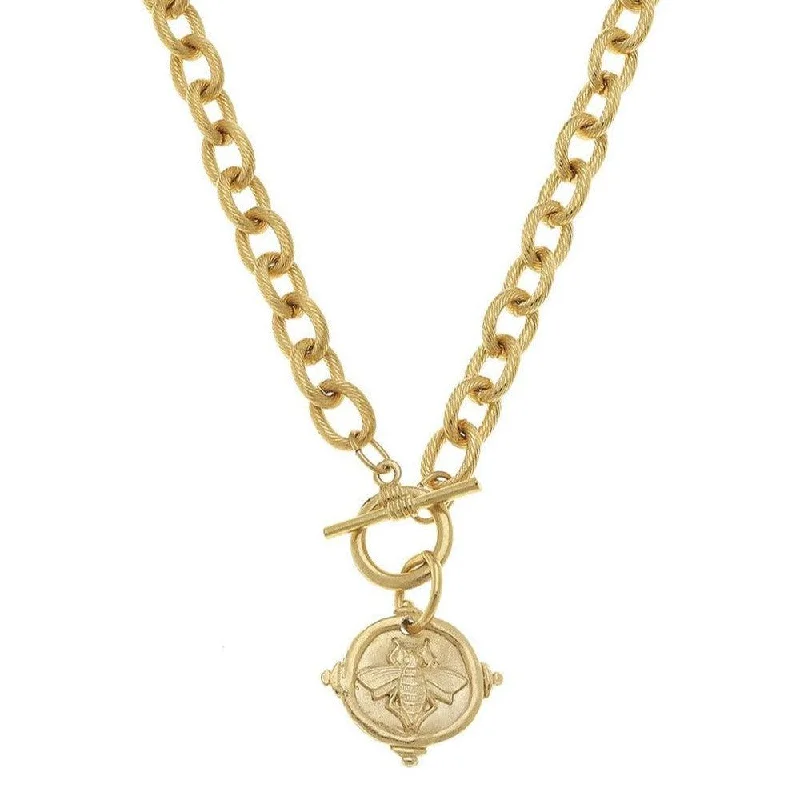 boho necklaces for women -Handcast Gold Intaglio "Bee" Necklace.