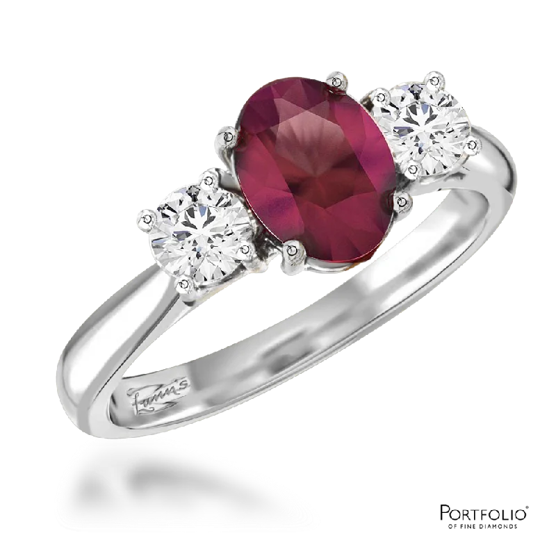 Three Stone 2.26ct Ruby Platinum Ring