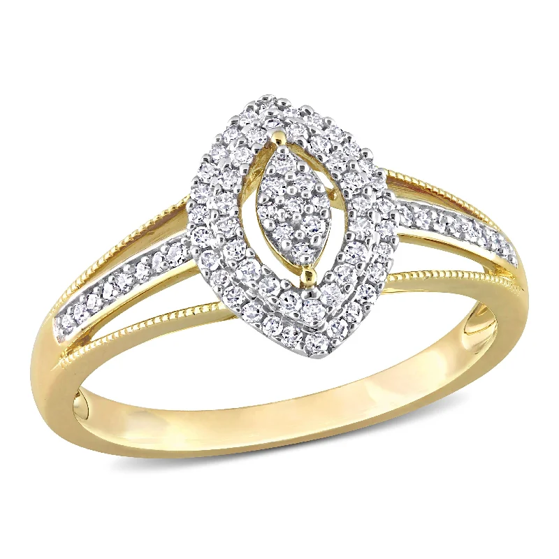 wedding bands with diamonds -Miadora 1/4ct TDW Diamond Double Halo Marquise Cluster Split Shank Ring in 10k Yellow Gold