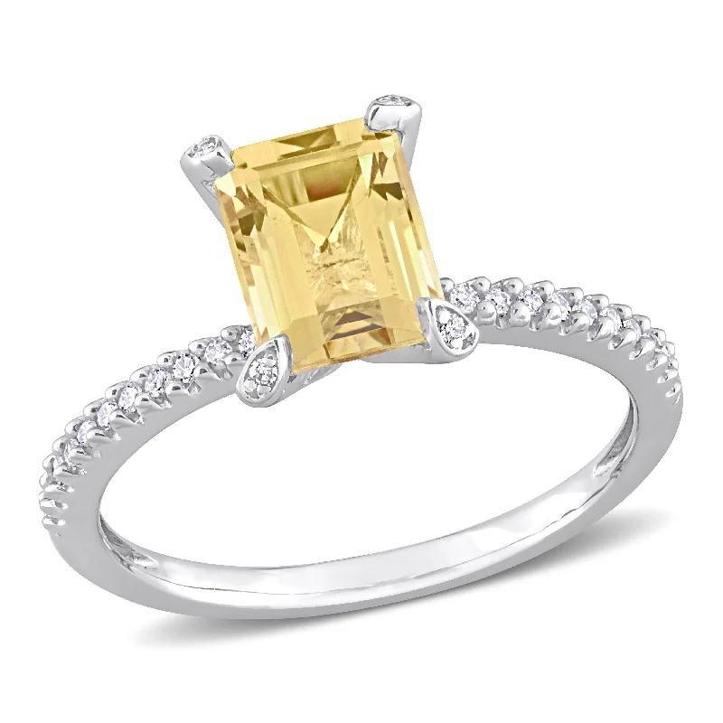 sapphire rings for women -Miadora 1 1/2ct TGW Citrine and 1/10ct TDW Diamond Octagon Ring in 10k White Gold