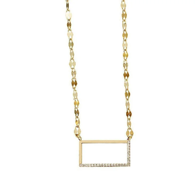 unique necklaces for women -Pave Diamond Open Rectangle Necklace