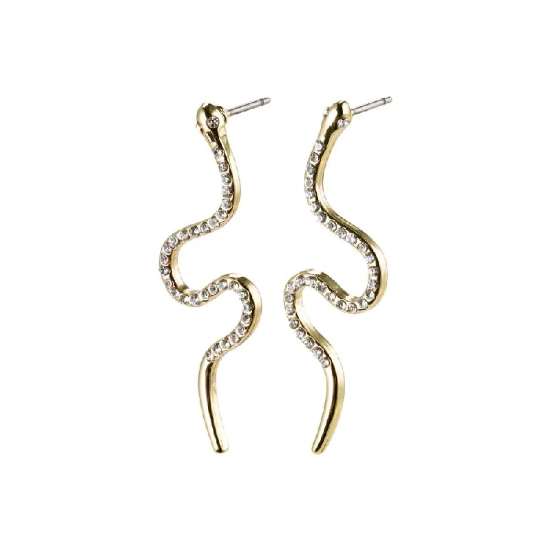 long earrings for women -Dagny Gold Plated Crystal Snake Studs