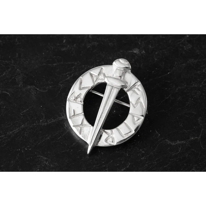 artistic brooches for women -Viking Runes Sterling Silver Brooch - B630