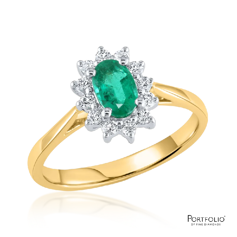 Cluster 0.40ct Emerald Yellow Gold Ring