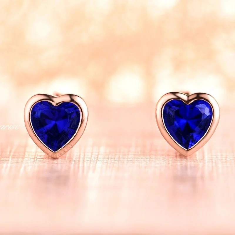 jewelry sets with necklaces -Heart Sapphire Earrings- 14K Rose Gold Vermeil