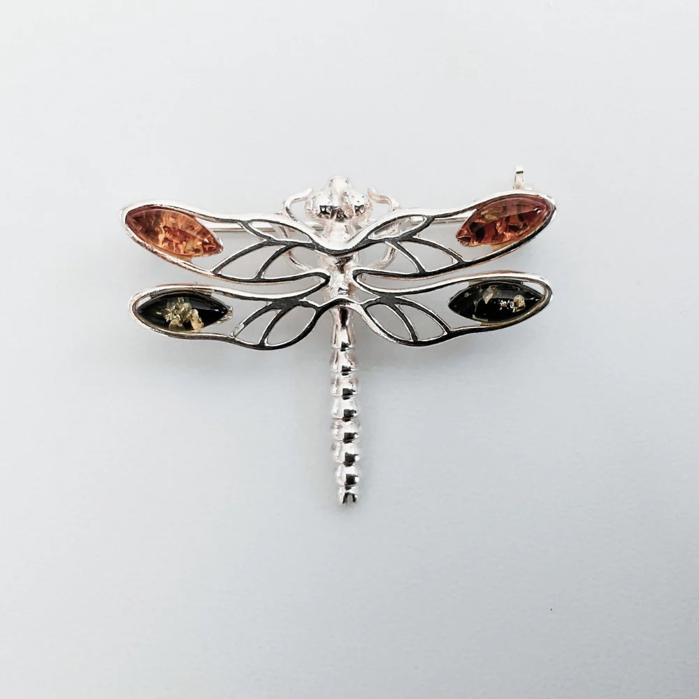 wedding brooch accessories -Sterling Silver- Dragonfly Amber Brooch