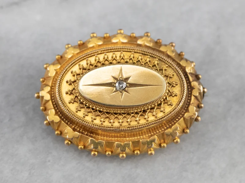 brooches for evening dresses -Victorian Diamond Gold Brooch Locket