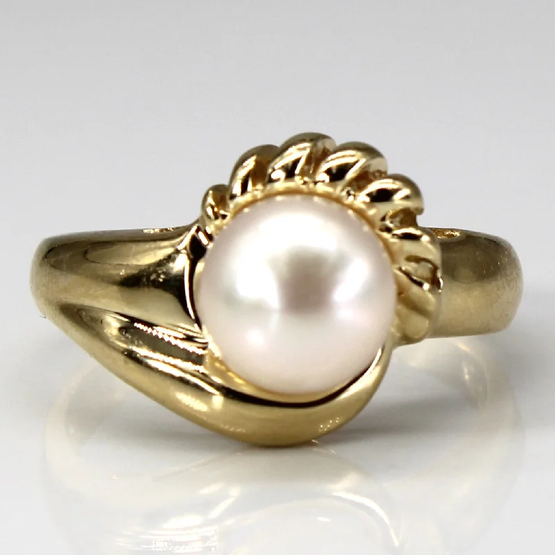 Swirl Design Gold Ring with Pearl | SZ 7 |