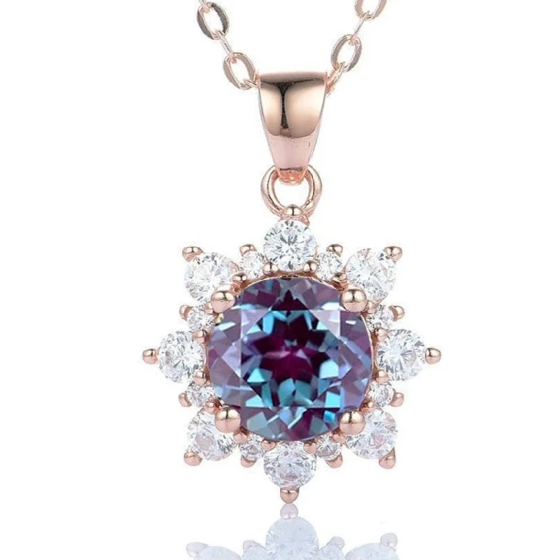 heart-shaped necklaces for women -Snowflake Alexandrite Necklace- 14K Rose Gold Vermeil or Sterling Silver