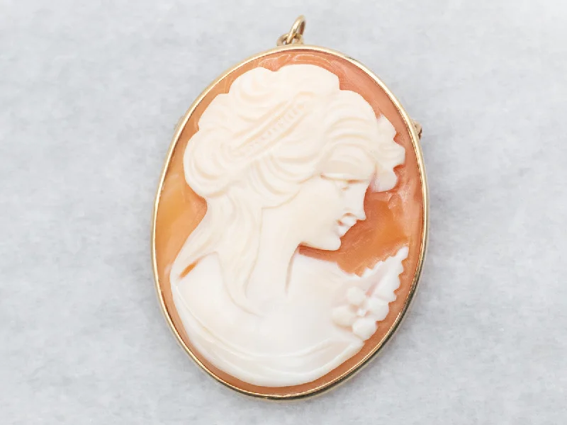 minimalist brooches for women -Yellow Gold Oval Cut Cameo Brooch or Pendant