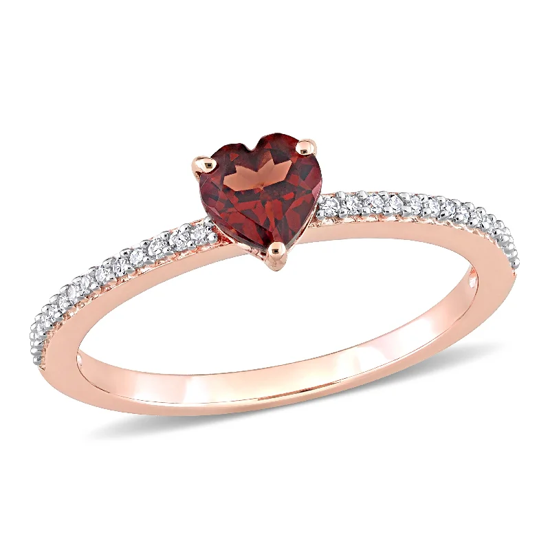 solitaire rings for women -Miadora 10k Rose Gold Heart-cut Garnet and 1/10ct TDW Diamond Birthstone Ring