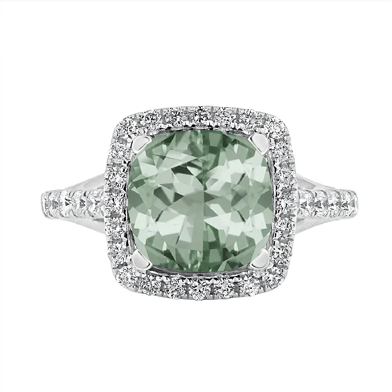 statement rings for women -Auriya 14K White Gold 1 5/8ct Cushion-Cut Green Amethyst & Diamond Halo Cocktail Ring