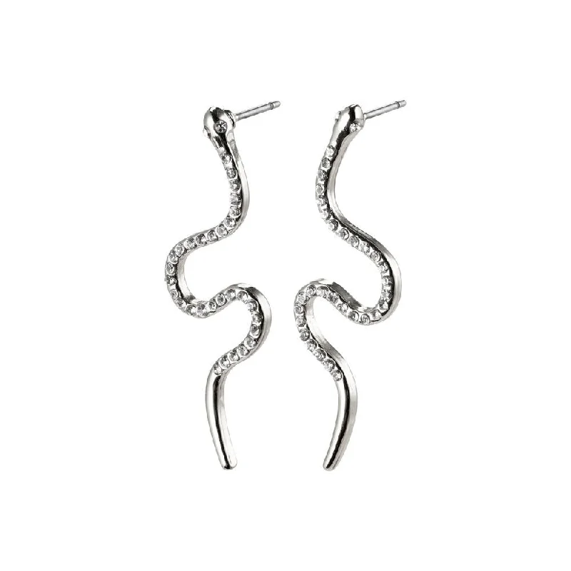 pearl earrings for women -Dagny Silver Plated Crystal Snake Studs