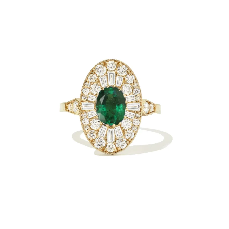 luxury diamond wedding rings -Emerald Oval Ballerina Diamond Mosaic Ring