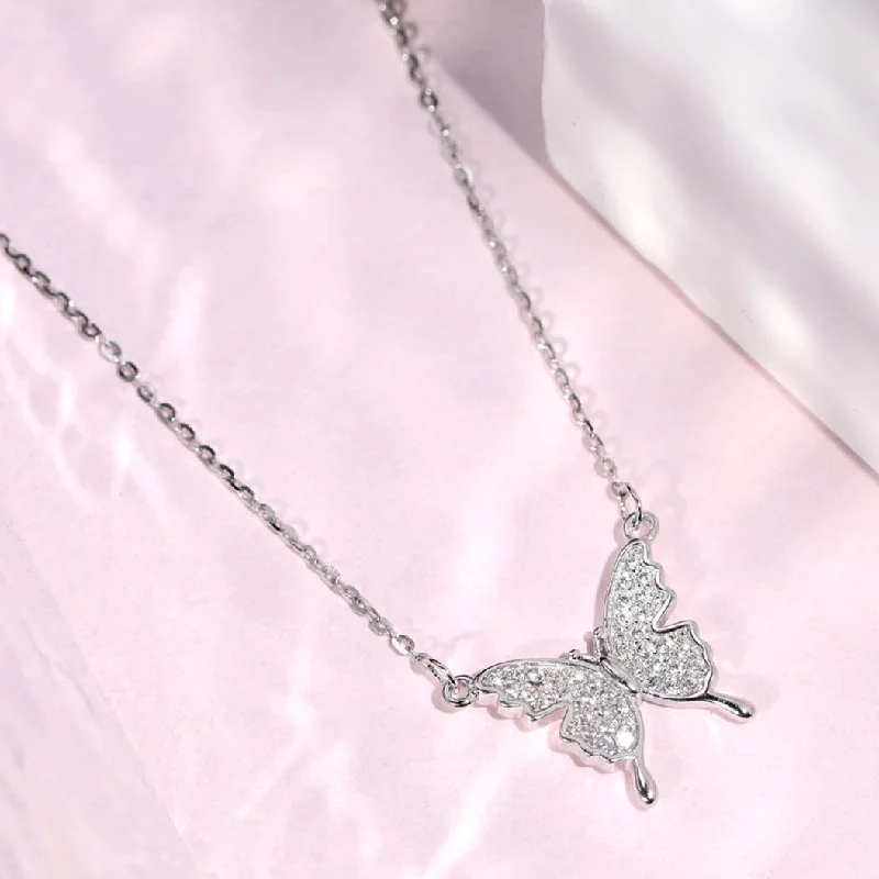 luxury necklaces for brides -Butterfly CZ 925 Sterling Silver Necklace