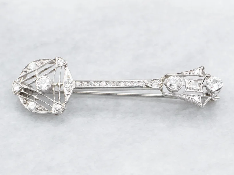 fashion brooches for women -Vintage European Cut Diamond Brooch