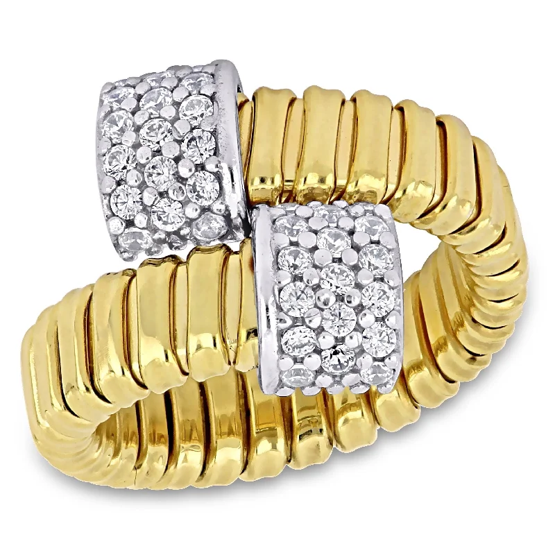 vintage rings for women -Miadora 1ct TGW Cubic Zirconia Omega Wrap Style Ring in Two-Tone Sterling Silver