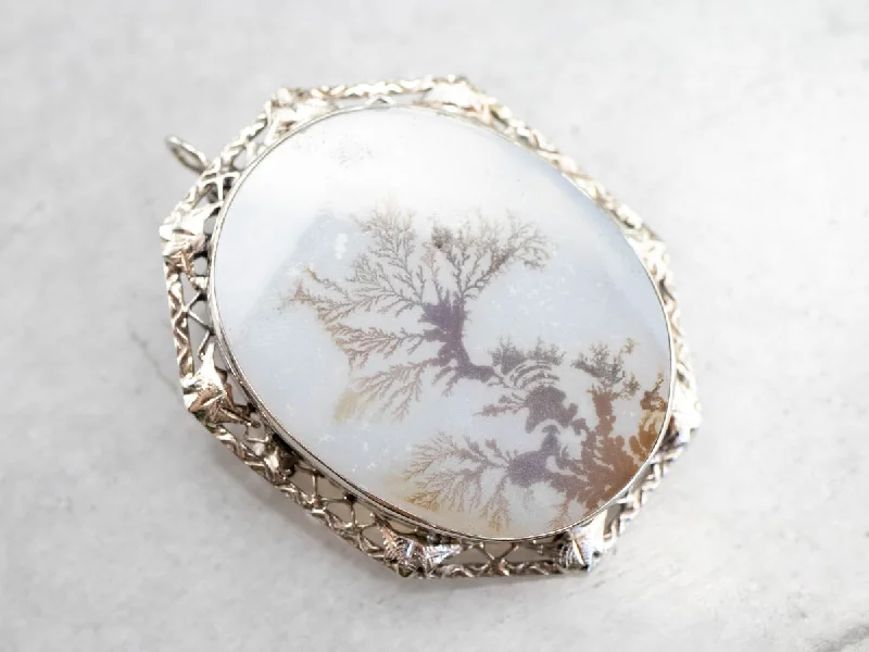 classic brooches for women -Shazar Stone Dendritic Agate Brooch or Pendant