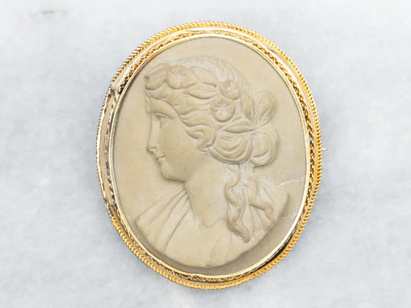 nature-inspired brooches -Vintage Lava Cameo Brooch