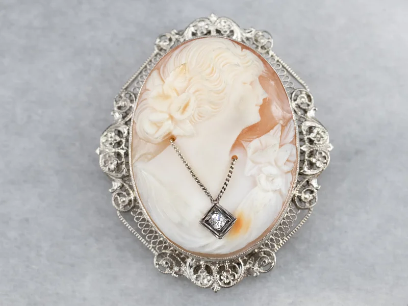 luxury vintage brooches -Art Deco Diamond Cameo Brooch or Pendant