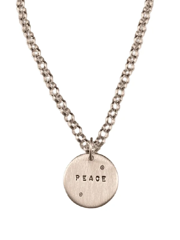 adjustable necklaces for women -Sterling 'Peace' with Diamonds Charm Necklace