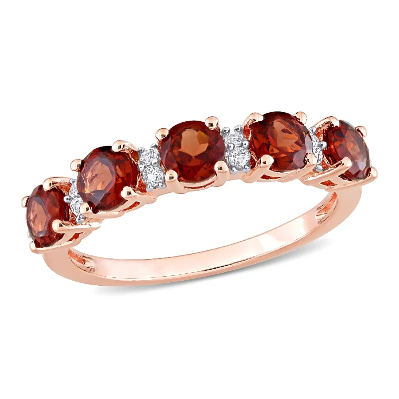 fashion engagement rings -Miadora 1 3/5ct TGW Garnet and White Topaz Semi Eternity Ring in Rose Silver