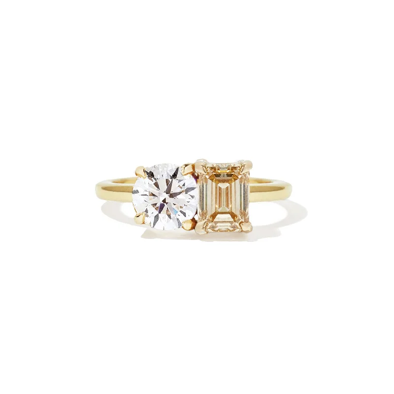 stackable rings for women -Champagne & Round Diamond Toi et Moi Ring