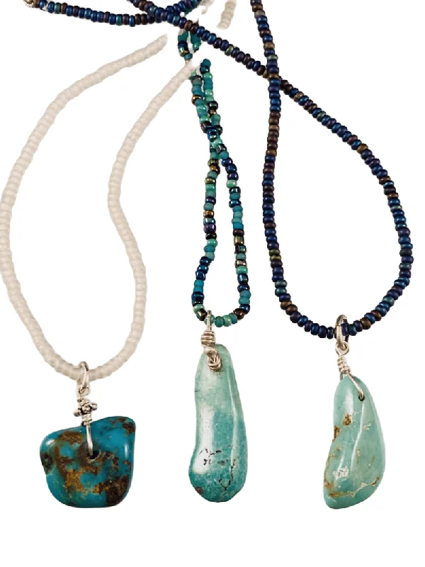 stylish necklaces for women -Mixed Turquoise Pendant on Glass Bead 16" & 18"  Strand Necklace