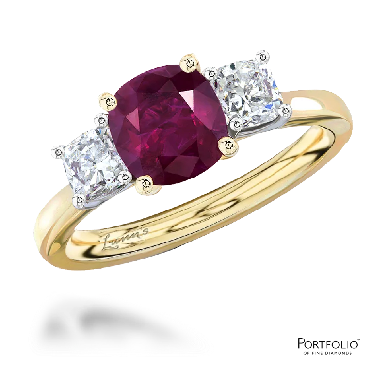 Three Stone1.56ct Ruby Yellow Gold/Platinum Ring