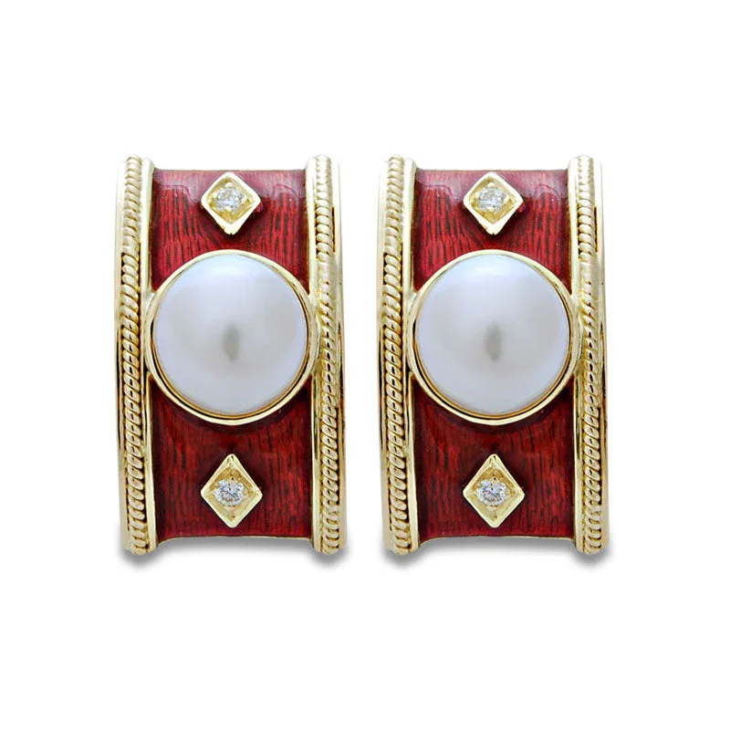 silver stud earrings for women -Earrings- South Sea Pearl and Diamond (Enamel)