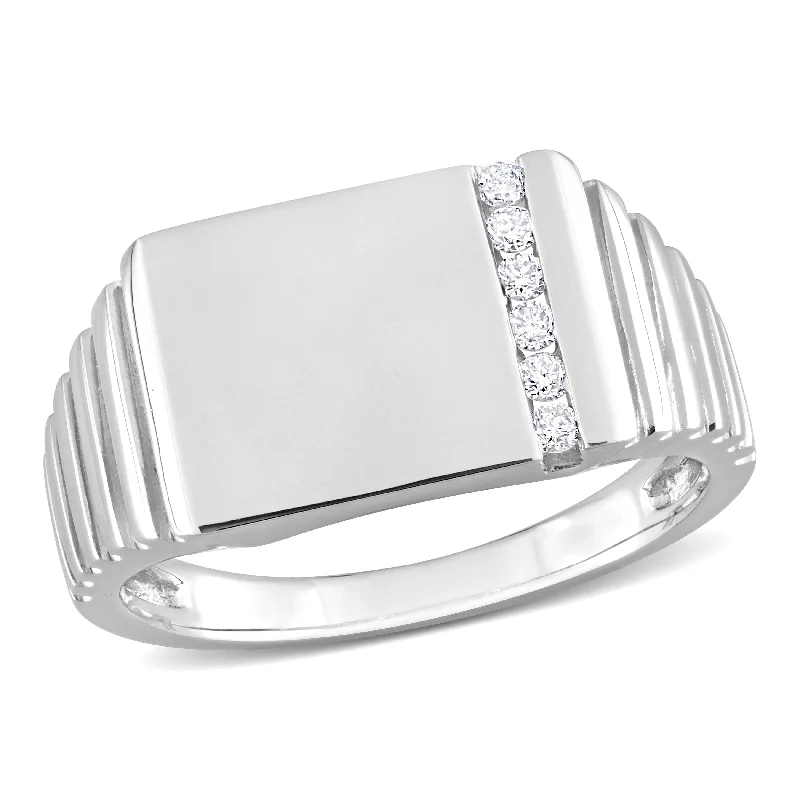 gold plated rings for women -Miadora 1/10 CT TW Diamond Mens Signet Ring in 10k White Gold