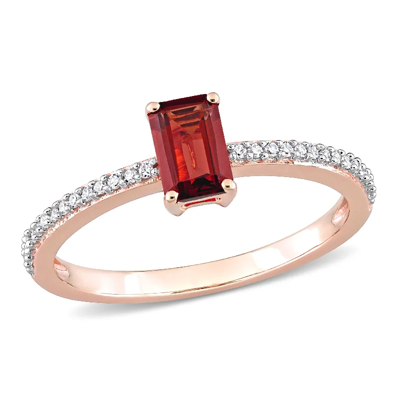 engraved rings for women -Miadora 4/5ct TGW Octagonal Garnet and 1/10ct TDW Diamond Promise Ring in 10k Rose Gold