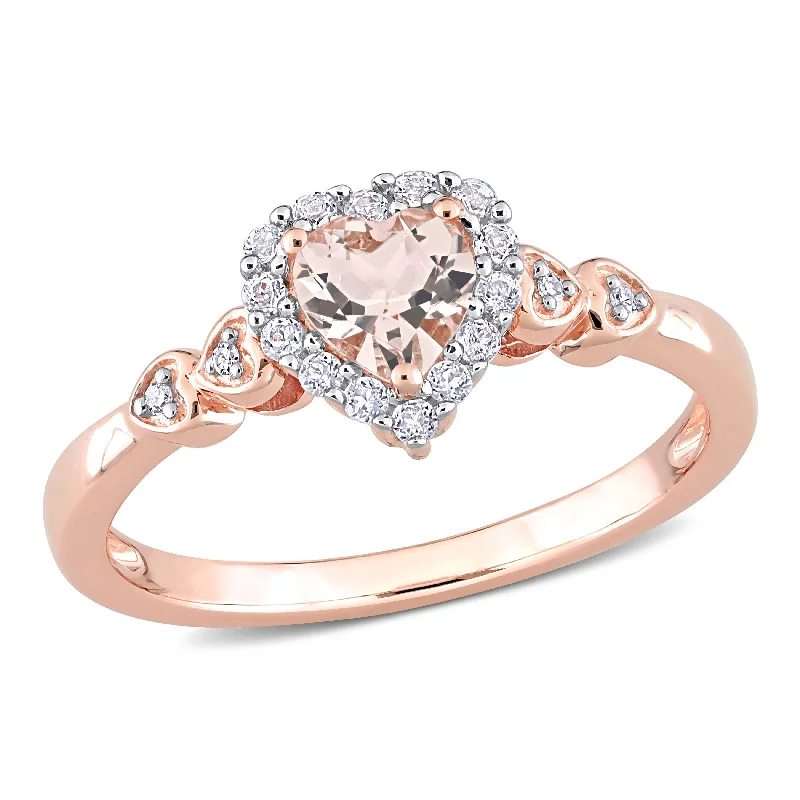 sapphire rings for women -Miadora Rose Plated Sterling Silver Morganite, White Topaz and Diamond Accent Heart Halo Ring