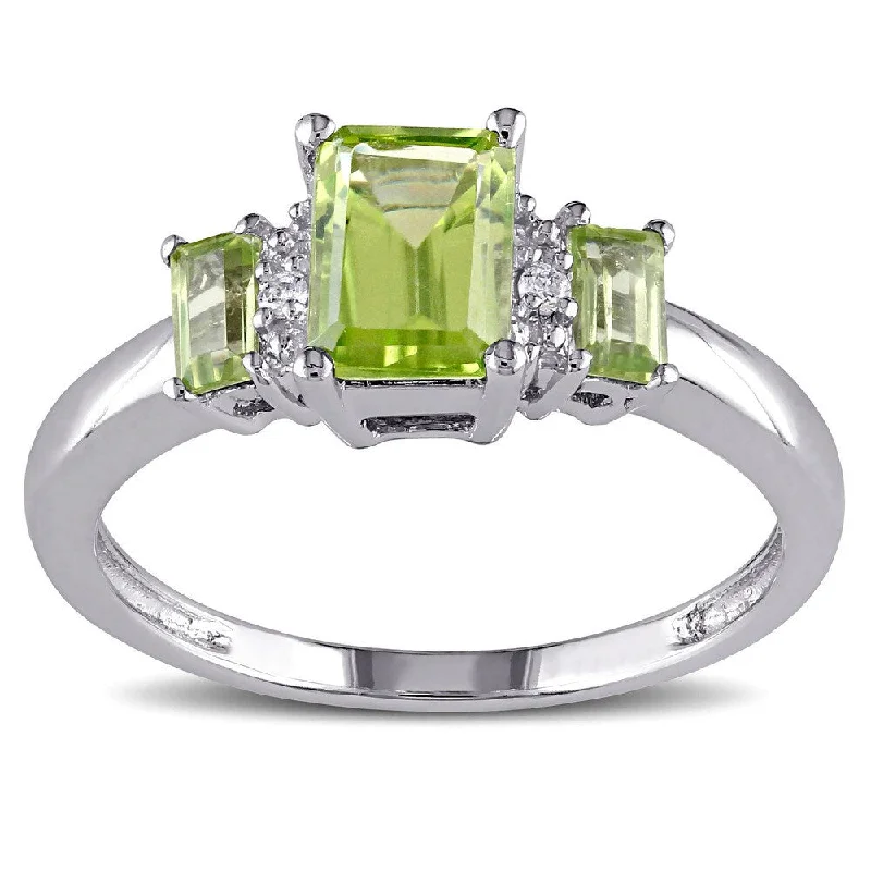 emerald rings for women -Miadora 10k White Gold Peridot and Diamond Accent Three Stone Ring