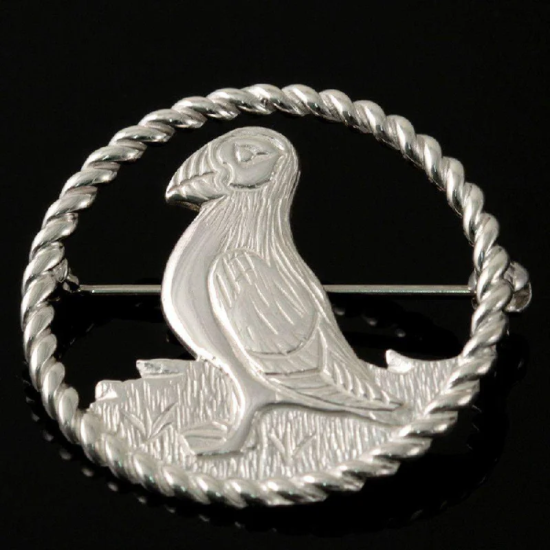 elegant statement brooches -Sterling Silver Or Gold Puffin Twist Brooch - B100-s